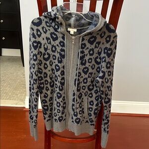 GAP Hooded Zip Cardigan - Gray and Navy Leopard Print